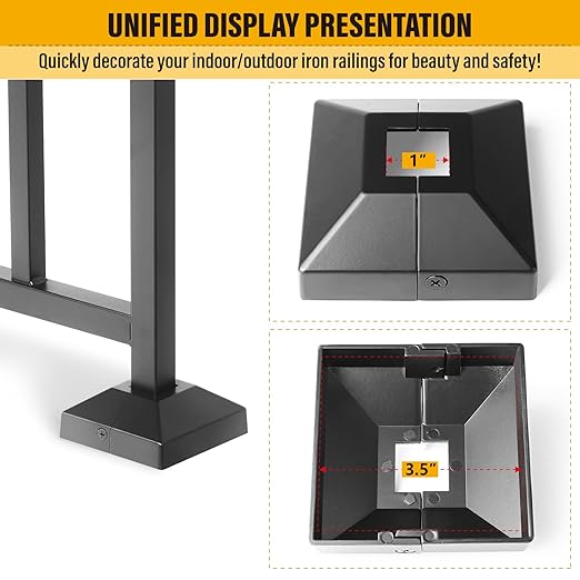 1.0"x1.0"（Actual: 1.0"x1.0"） Deck Post Base Cover Decorative Post Base Trim Skirt Black Aluminum 1Pack