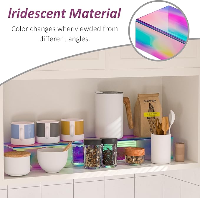 Acrylic Shelf Riser 12x4.7x3 pack of 2, Iridescent Desktop Rectangular Acrylic Tray Pedestal Stand for Funko Pop Figure, Bags, 12x4.7x3 Inch