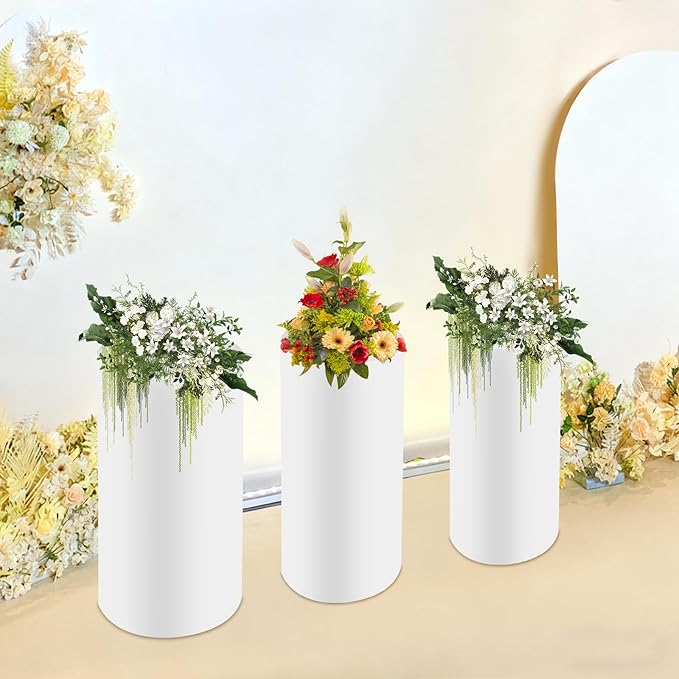 3Pcs Metal Pedestal Stand for Party, Large White Cake Stand, Pedestal Display Plinth Pillars for Wedding Ceremony Birthday Party Art Decor, Column Decorative Cube for Wedding Dessert Table Display