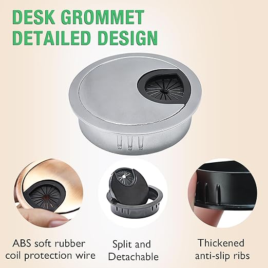 1 Pcs Desk Grommet 2-1/16" / 53 mm, Desk Cord Hole Cover, Cable Grommet Metal Zinc Alloy Materilal, Desk Hole Grommet for Home & Office Pc, Detachable Cable Cord Organizer-Bright Silver