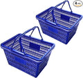 Stackable Plastic Shopping Baskets, Red and Blue, Easy-Grip Handles for Grocery, Retail, Liquor Stores, Home Use (4-pack, Blue)