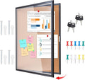 Outdoor Bulletin Board 38x28 Inch Enclosed Tamper-Proof Cork Notice Board with Rust-Resistant Aluminum Frame & Lock, Weatherproof for Hospital, Restaurant Kitchen, Office (Black Frame)