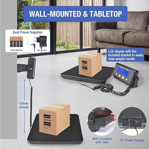 Surmountway Industrial Shipping Scale 660lbs with Anti-Slip Aluminium Platform, 11.8" x 11.8" Black Portable Digital Postal Scale for Shipping Packages Luggages with Tare/Count/Auto-Off Functions