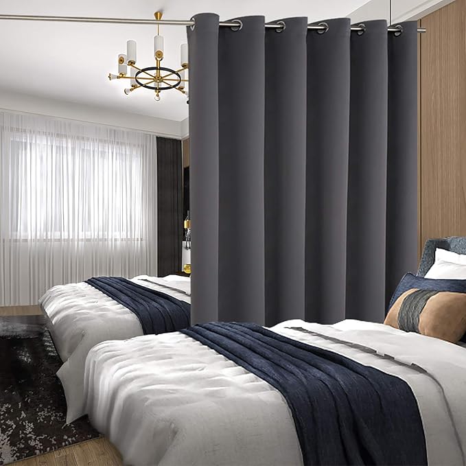 BGment Room Darkening Curtains for Living Room 84 Inches Long, Extra Wide Glass Sliding Door Curtains, Thick Insulates Protects Privacy Drape, 1 Panel, Dark Grey, 120 Inch Wide