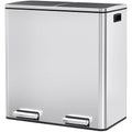 Arlopu Dual Trash Can, 2 x 8 Gallon (2 x 30 L) Hands-Free Trash and Recycle Bin Combo, Stainless Steel Kitchen Garbage Can with Soft-Close Lid, Removable Inner Buckets, Step Pedal, Airtight (Silver)