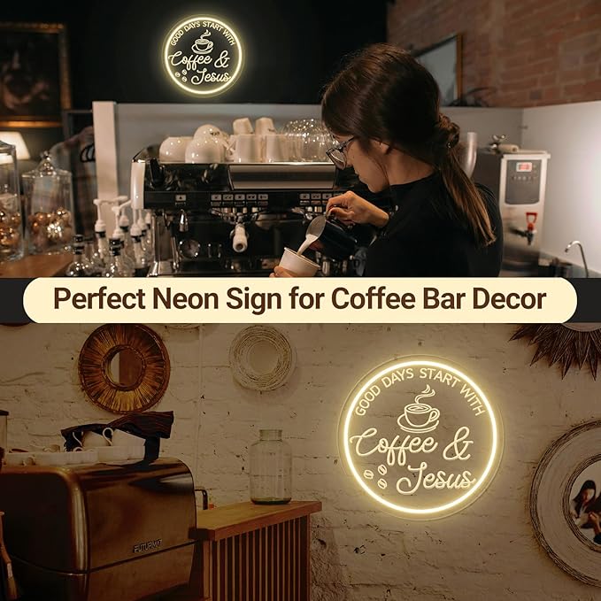 Coffee Bar Neon Sign, Warm White LED Coffee Light for Cafe Shop, Station Home Kitchen Bar Cart Event Area Party Gift for Lover Friends Family - Warm White