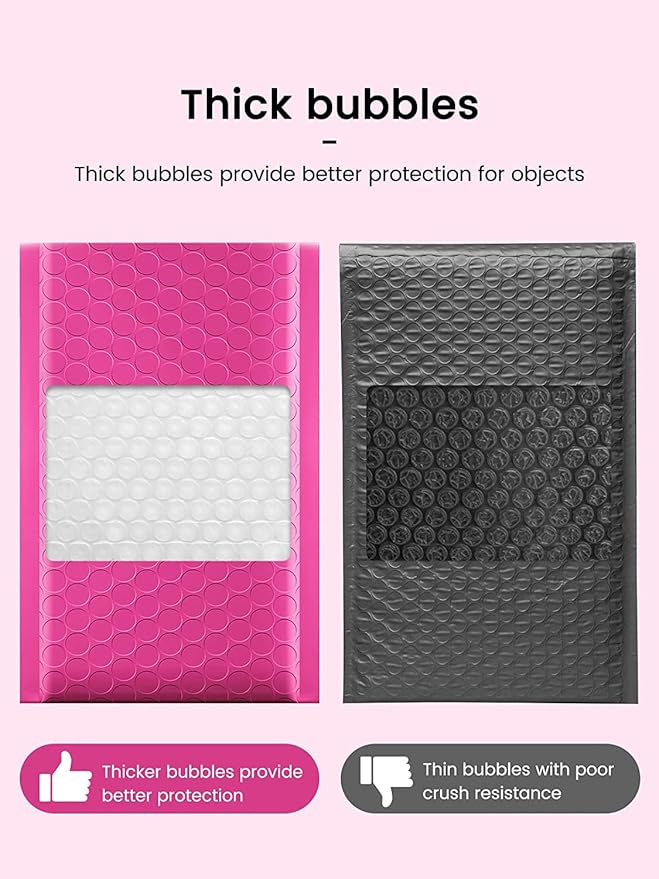 GSSSUSA Bubble Mailers 4x8 Inch 100 Pack Padded Envelopes Usable Size 4x7 Inch Shipping Envelopes Self Seal Small Packaging Shipping Bags for Mailing Jewelry, Small Business, Pink