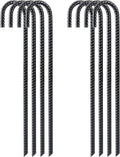 FEED GARDEN 16 Inch 8 Pack Rebar Stakes Heavy Duty J Hook, Galvanized Steel Ground Stakes Tent Stakes Ground Anchors, Chain Link Fence Stakes, Trampoline Stakes, Black