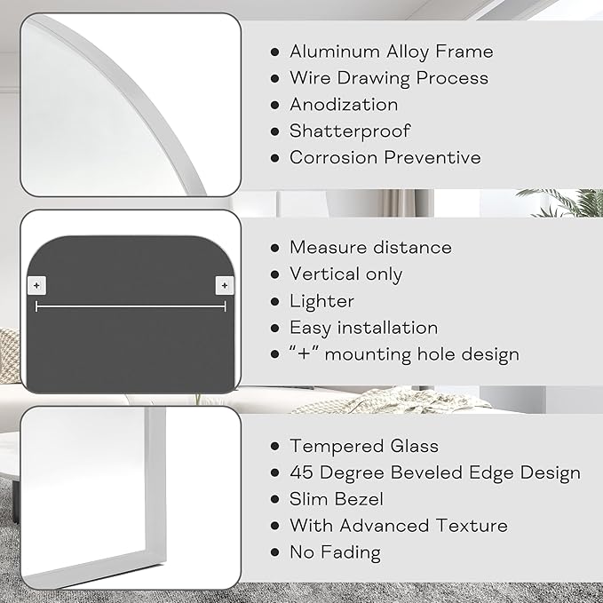 Modern Large Wall Mirror, Modern Mantel Minimalist Home Decor, Brushed Silver Metal Framed Arched Mirror for Living Room, Bedroom, Fireplace, Mantle, Entryway, Bathroom, 36" x 30", Silver
