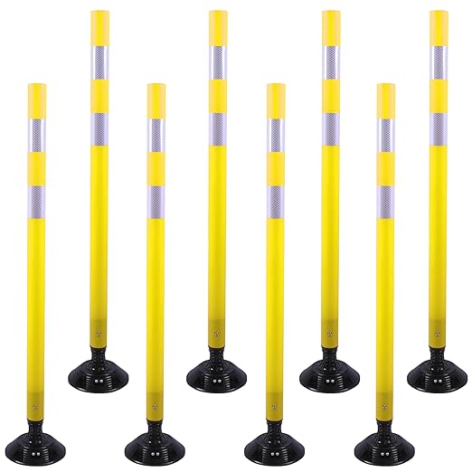 OrangeStar 8 Pack Delineator Post 48" Yellow Traffic Delineator Cones with Fixable Base for Road Safety, Parking Lots