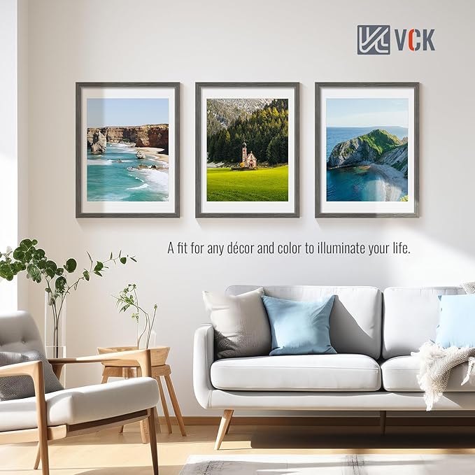 VCK 18x24 Poster Frame 5 Pack - Grey, High-End Wood Picture Frames with Polished Plexiglass, Display 16x20 Photo with Mat or 18x24 without Mat, Art Gallery-Quality, Wall Hanging, Grey