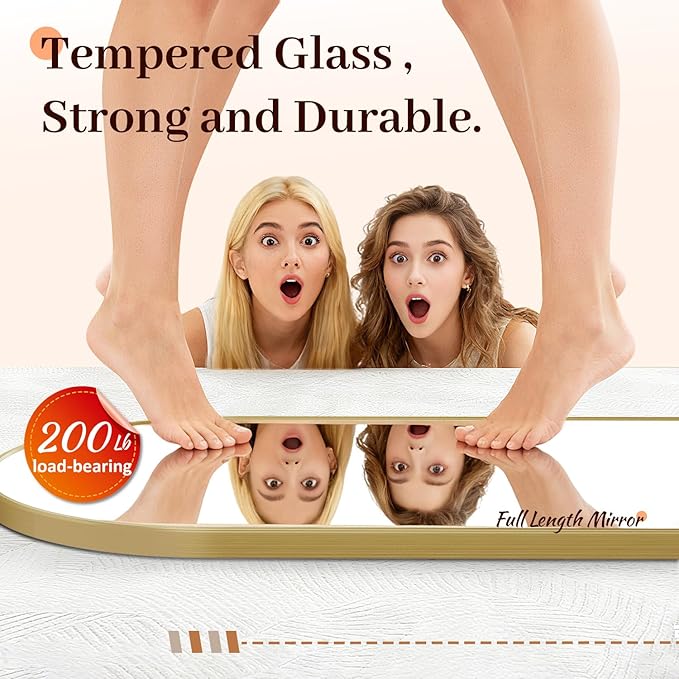 EOGOW 71" x 28" Arched Full Body Mirror,Standing or Leaning Tempered Glass Shatterproof Full Length Mirror with Stand for Bedroom Living Room Entryway,Gold