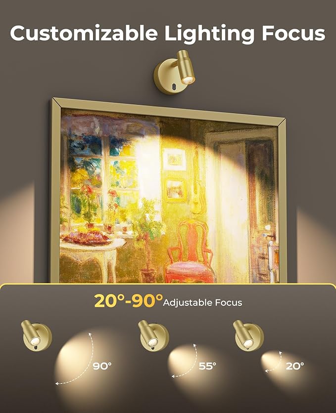 PESUTEN Spot Lights Indoor, Rechargeable Picture Light with Remote, Dimmable CCT Spotlight for Wall Art, 6000mAh Battery Uplights Indoor with Timer for Plant Artwork Painting Sofa Corner Light Gold