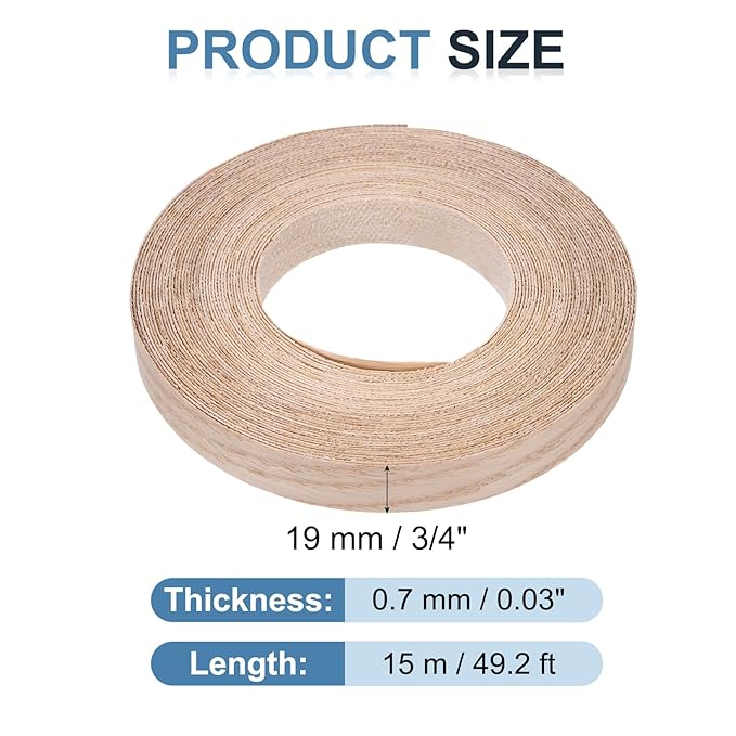 PATIKIL Red Oak Edge Banding, 3/4 in x 49.2 ft Wood Veneer Tape, Pre-glued Flexible
