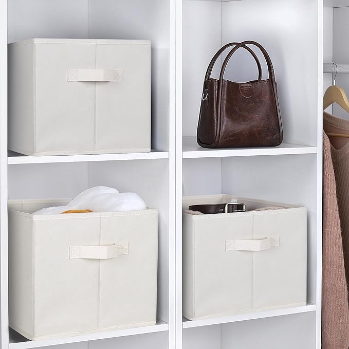 WUIKE 3 Pack Extra Large Fabric Storage Bins, Beige Foldable Closet Organizer Boxes for Clothes, Sheets and Blankets