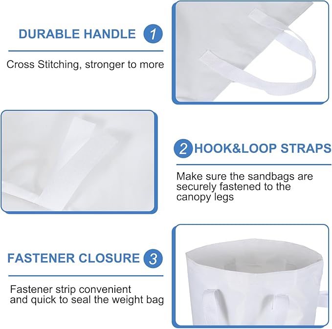 PATIKIL Canopy Weight Sand Bags, 4 Pack 112 Lbs Total Extra Large Weights Bags Waterproof Tent Leg Weights Sandbags for Outdoor Canopy Tent Sun Shelter Patio Ladder White (18x9")