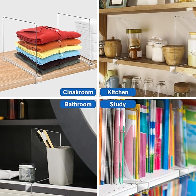 Acrylic Shelf Dividers for Closet Organization 6PCS Closet Shelf Divider Closet Dividers for Shelves Shelf Organizer for Closet Shelf Organizer for Wood Closet Separator Clear