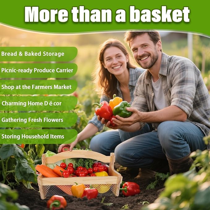 Garden Hod Harvest Basket with Rustproofed Mesh Wire for Vegetable Gardening and Farmhouse Decor,Picnic Basket Gardener Gift Spring for Washing Holding(13.4"L X 9.06"W X 4.33"H)