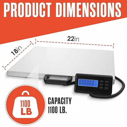 Houseables Shipping Scale, Platform Scale, Industrial, Heavy Duty, 400 LB, Weight Machine for Luggage, Packages, Postal, Floor, Commercial, Package, Business, Weighing, Large Platform, Digital, 22x18