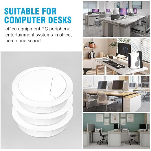 2-3/8" Spring Desk Grommet, JTemgle Plastic Cable Hole Cover with Hole Saw Computer Table Cord Wire Organizer Caps Desktop Cord Management for Home Office TV Stands Tabletops - White, 13 Pcs