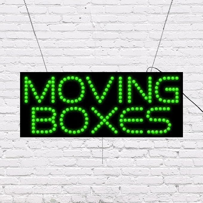 LED Moving Boxes Sign for Retail Business Displays |Advertising Electronic Light Up Sign for Windows Walls |11"H x 27"W x 2"D