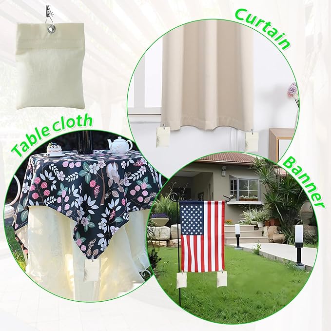 8 Pack Outdoor Curtain Weights, 15oz Outdoor Curtain Sandbag Weighted Bags Drapery Weights Bottom Patio Curtain Weights Bags Holder Clip for Pergola Drapes Cabana Gazebo Garden