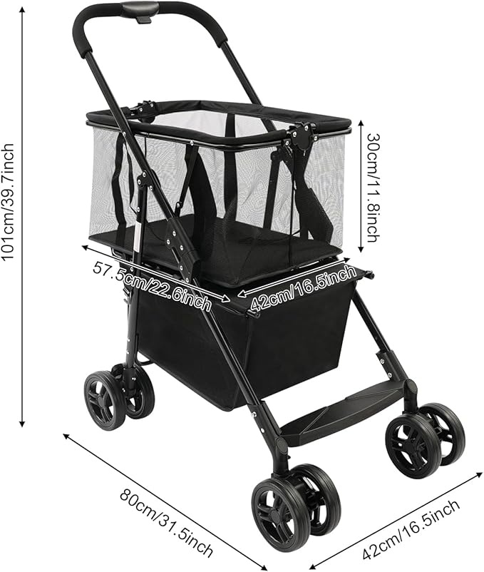 Heavy Duty Folding Shopping Cart with 44.09 lbs Capacity, 2-Tier Foldable Grocery Cart with Removable 56L+33L Bag,Portable Utility Carts for Market, Laundry, Picnic,Outdoor