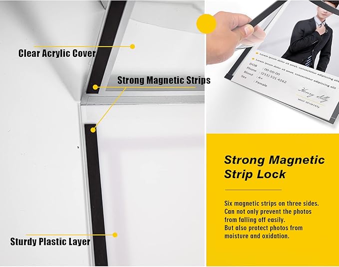 Acrylic Magnetic Sign Holder, Easy-Opening 8.5 x 11 Wall Mount Display Frames, Self Adhesive Back Plastic Clear Document Frame, Horizontal & Vertical Display (Black, 12Pack)