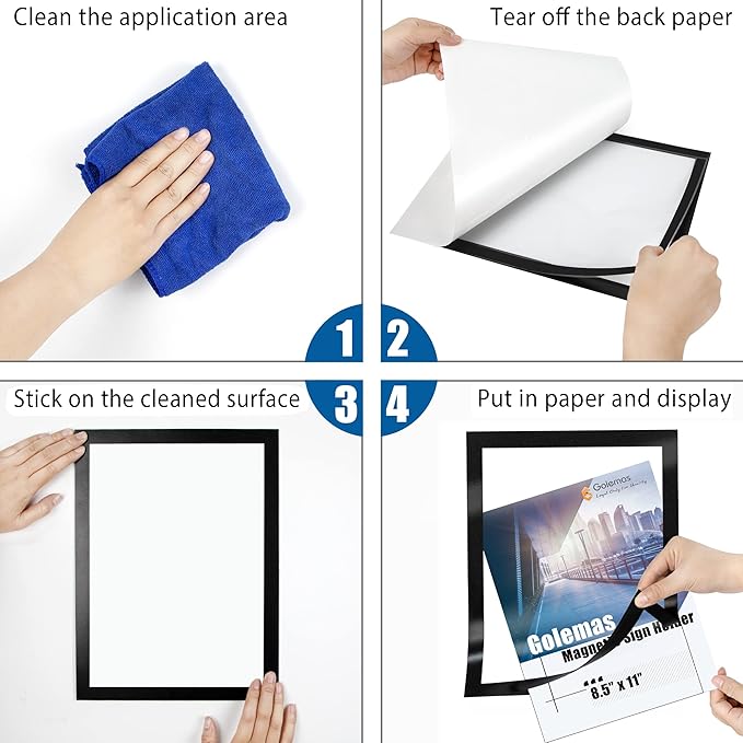 Magnetic Sign Holder, 11 x 17 Wall Mount Self Adhesive Document Display Frames, Double Sided Display for Glass Window (Black, 10pack)