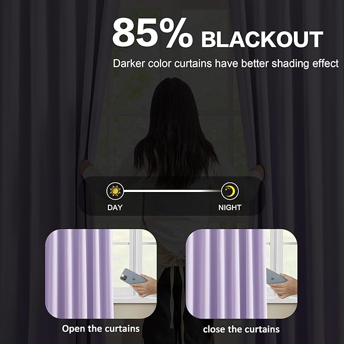 Pinch Pleats Lilac Curtains 92 Inches Long,Home Fashion Microfiber Thermal Insulated Solid Pleated Room Darkening Curtain for Bedroom (Lavender, 2 Panels, 40 Width by 92 Length)