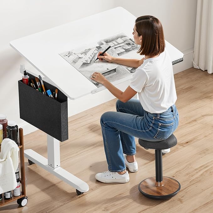Standing Desk with Whiteboard – Electric Height Adjustable Drafting Table, Flip Dry Erase Top, Mobile Drawing Desk with Wheels & Storage Bag for Home, Office, Studio, Art