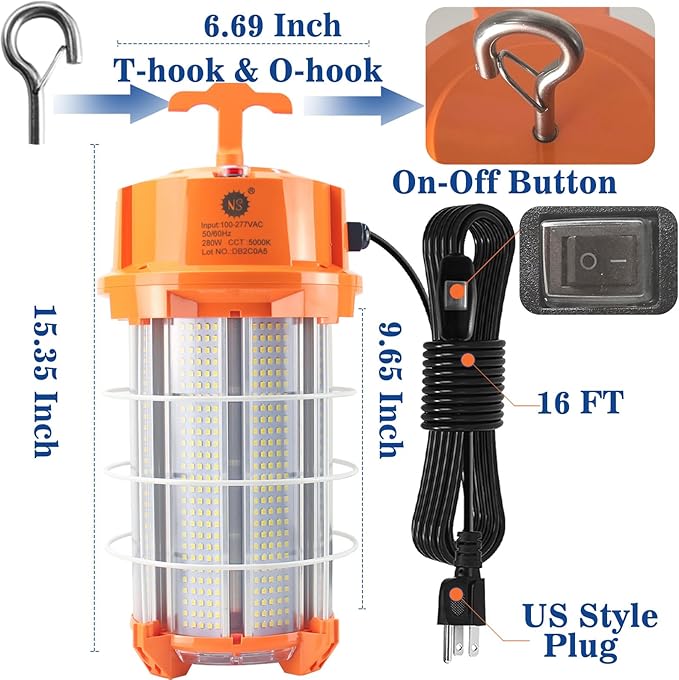 NS 280W LED Work Light 42,000 Lumens 5000K Construction High Lumens Super Bright Durable Temporary Job Site Lighting