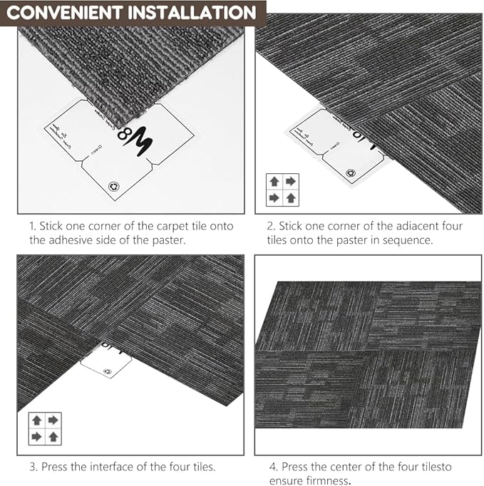ALTRUISTIC Heavy Duty Commercial Carpet Tiles 24" x 24", 18 Pcs/72 sq ft (FlexLok tabs Included),Non-Slip Soft Square Carpet Floor Tile for Office Bedroom Living Room Kitchen Garage Gym (Grey)