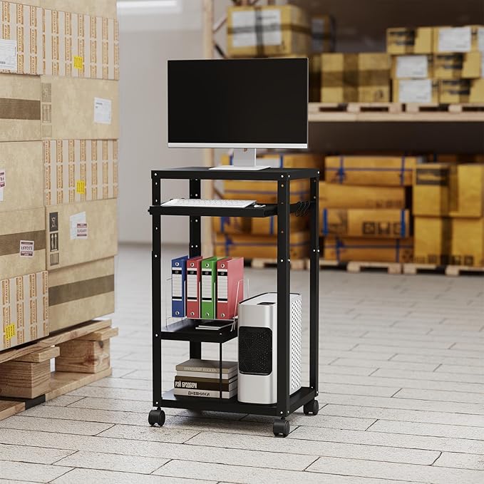 tonchean AV Presentation Cart with Keyboard Tray, Heavy Mobile Workstation Presentation Cart,AV Cart with Adjustable Shelves for Video Projector Laptop Computer, Media Cart for School Classroom Office