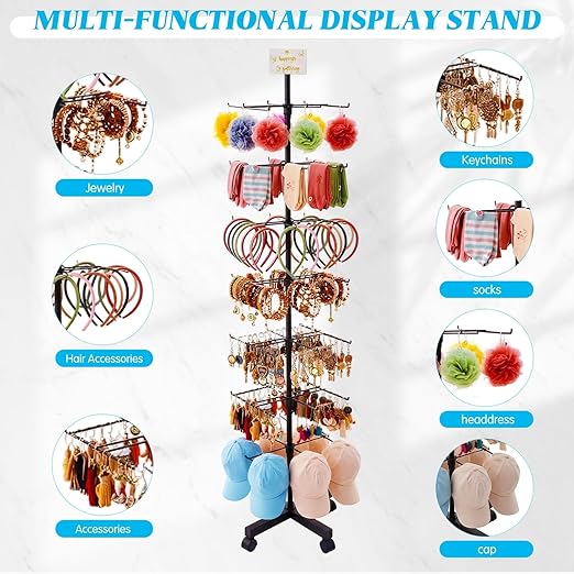 Ripeng 2 Pcs 7‑Tier Retail Display Stand – Rotating Display Rack with Wheels for Jewelry Keychains Socks Hats – Adjustable Movable Shop Spinner for Craft Shows Vendor Events & Stores Accessories,Black