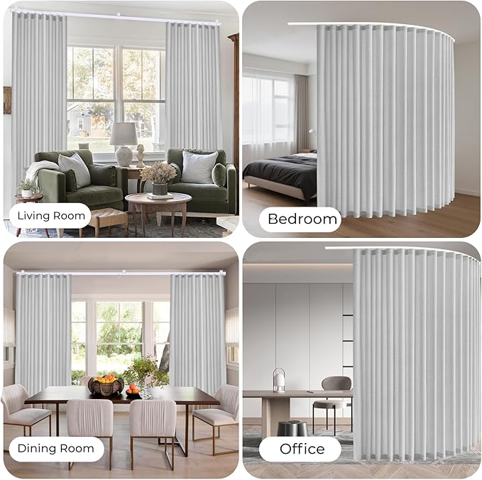 Faux Linen Semi Sheer Divider Curtain with Flexible Track, Extra Wide 1 Panel Light Filtering Privacy Curtain for Patio Sliding Glass Door or Room Divider, Living Room Bedroom, Natural, W72xL96