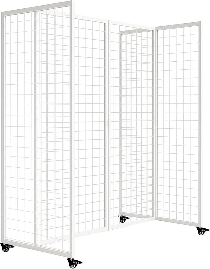 Grid Wall Panels with Wheels, 4 x 5.5Ft Gridwall Panel Display Stand, Sturdy Art Display Panels, Grid Display Stand, White