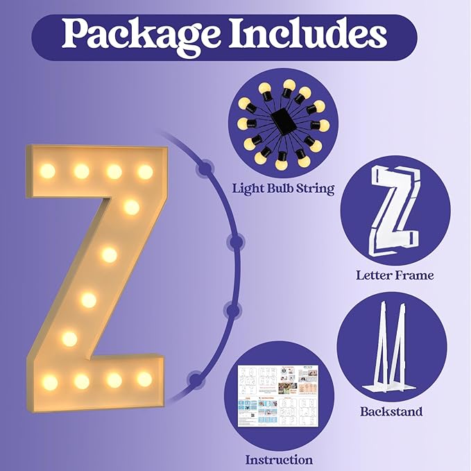 Marquee Letters 4 Feet Tall, 4FT Large Light up Letters Z, Big Sign Z with Warm White Light for Birthday Wedding Proposal Engagement Graduation Party Backdrop Decorations