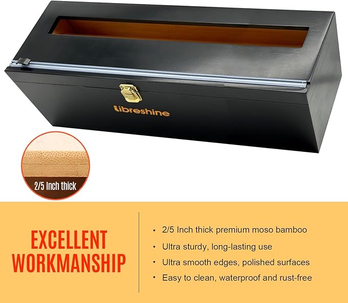 Black 18 Inch Commercial Plastic Wrap Dispenser with Cutter & Roller - Heavy Duty 3000ft Film & 1000ft Foil Holder - Fits Butcher, Freezer, Kraft Paper for Restaurant Kitchen Food Service