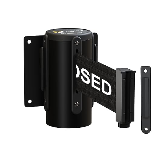 CCW Series WMB-120 Fixed Wall Mount Retractable Belt Barrier 11 Foot with Steel Case (11 Foot, Black"This LINE is Closed" Belt with Black Steel Case)