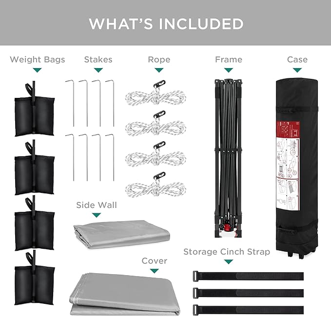 Best Choice Products 10x10ft Easy Pop Up Canopy w/Side Wall, 10 Pockets, Portable Carrying Case, 1-Button Setup, 4 Weight Bags - Silver