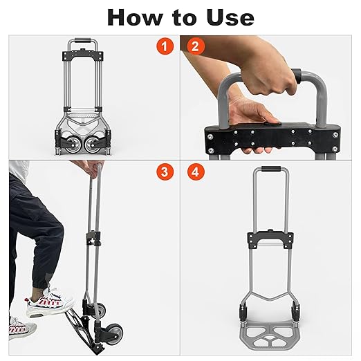 Folding Hand Truck Dolly Cart, 180LBS Portable Aluminum Hand Truck Foldable with Telescoping Handle and Elastic Cord for Luggage, Boxes, Functionality Foldable Dolly for Home, Moving, Black Gray