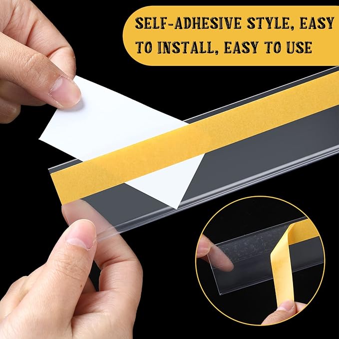Fainne 25 Pcs Shelf Label Strips 1.25''H x 27 L Self Adhesive Shelf Label Holder Gondola Price Tag Stick on Plastic Clear Ticket Channel for Metal Wood Plastic Rack