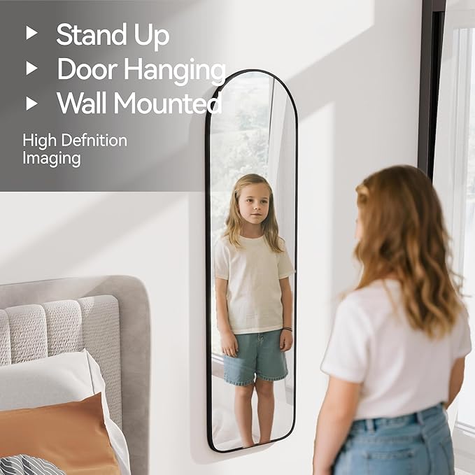 47x14 Mirror Full Length Back Door Hanging or Wall Mounted Aluminum Metal Frame Arch Mirrors for Entryway Bedroom Bathroom Dressing Living Room 47 14 inch Black