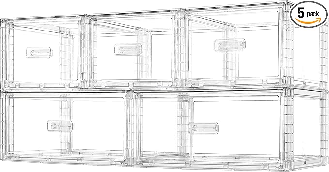 Vtopmart 5 Pack Large & Medium Stackable Drawer Organizer Set, 108QT Easy Assembly Clear Plastic Storage Cabinet, Durable Dresser for Closet, Bedroom, Entryway, Playroom & Apartment Organization