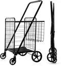 Folding Shopping Cart, Grocery Cart, 450 Lb Capacity, Utility Cart with 360° Rolling Swivel Wheels, Extra Large & Extra Basket
