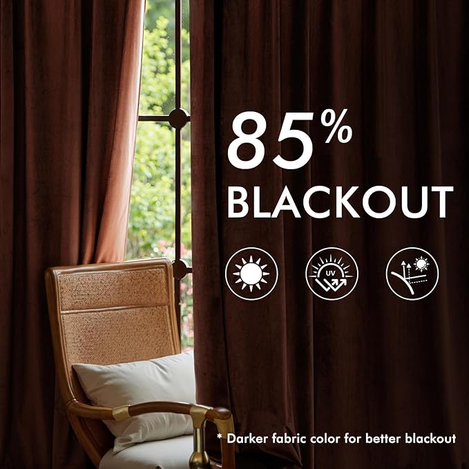 MIULEE Terracotta Velvet Curtains 108 inches Long, Pinch Pleated Blackout Fall Drapes with Hooks, Thermal Insulated Pinch Pleat Panels for Bedroom Living Room, 2 Panels