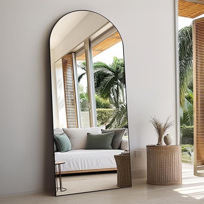 Floor Full Length Mirror, Arched Mirrors Full Length 71"x30" Freestanding Large & with Aluminum Frame & Wall Mounted & Hanging or Leaning/Full Body Mirror for Bedroom, Black