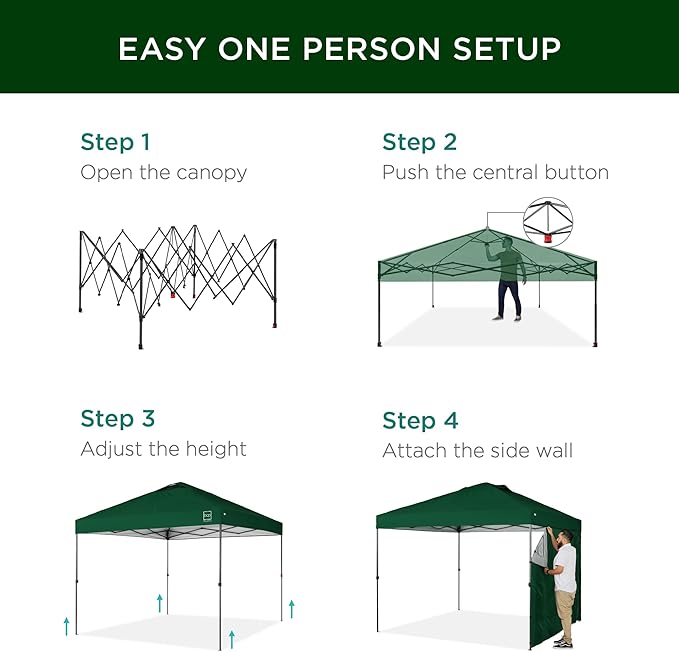 Best Choice Products 10x10ft Easy Pop Up Canopy w/Side Wall, 10 Pockets, Portable Carrying Case, 1-Button Setup, 4 Weight Bags - Forest Green