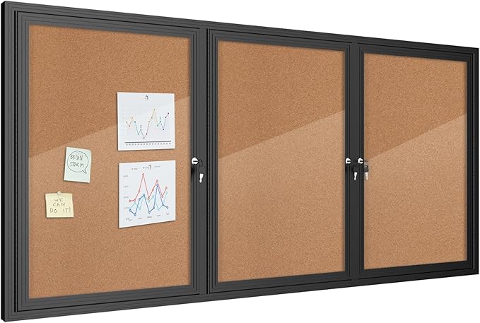 Mifuro 70"x34" Enclosed Bulletin Board, Outdoor Lockable Weather-Resistant Aluminum Cork Noticeboard for School & Office, Black Frame w/Cork